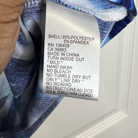 Tahari ASL Blue/Ivory Tie Dye Stretch Jersey Pleated Top - Size Large - Picture 3 of 5